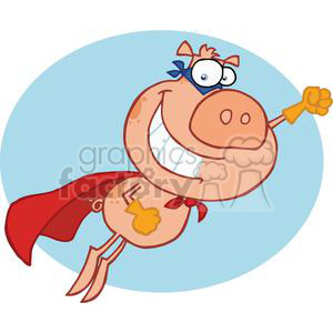 300x300 Royalty Free Cape And Mask Wearing Cartoon Pig Flying 377914