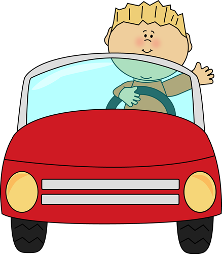 438x500 Boy Driving A Car And Waving. Transportation Clip Art
