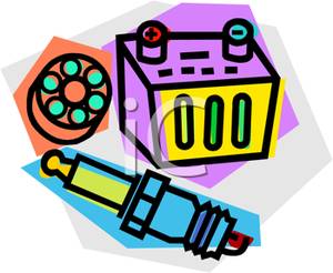300x246 Free Clipart Image A Spark Plug And A Car Battery