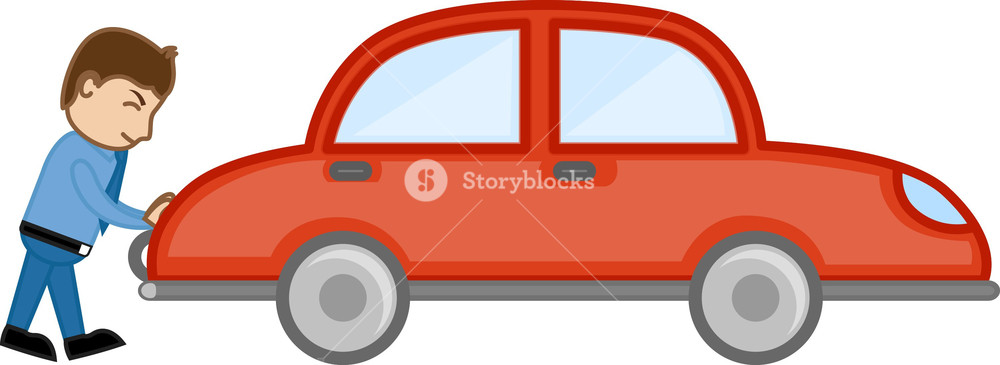 1000x365 Pushing Car Cartoon Vector Royalty Free Stock Image