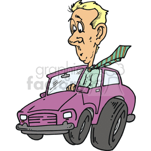 300x300 Royalty Free Cartoon Man Driving A Purple Car 172845 Vector Clip