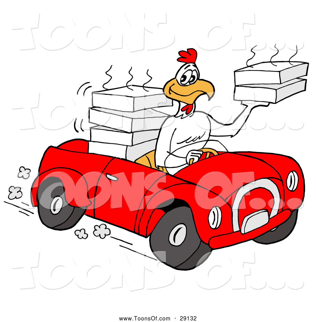 1024x1044 Cartoon Of A Food Delivery Chicken Driving A Convertible Car By