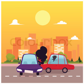 320x320 Vector Flat Cartoon Car Crash, Pedestrian Accident Set. Two