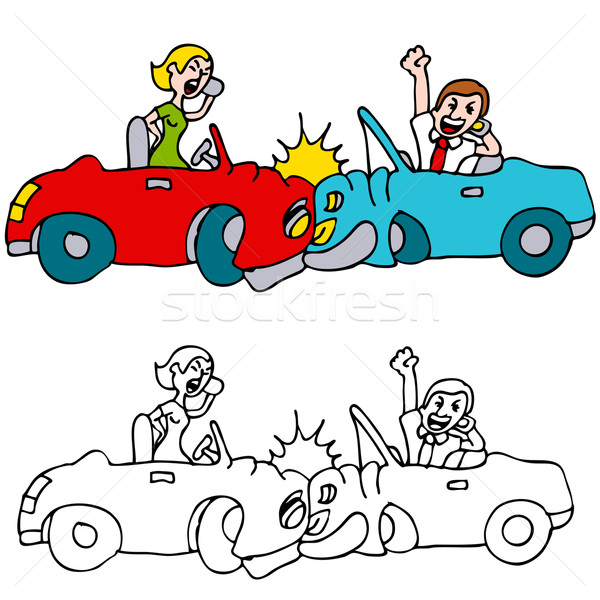 600x600 People Car Crash While Using Cell Phones Vector Illustration