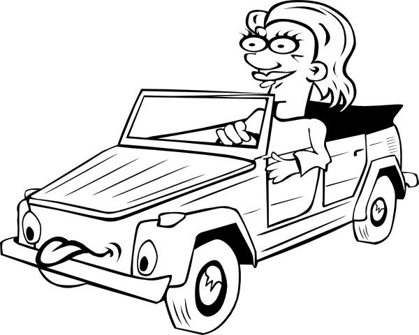 600x480 Girl Driving Car Cartoon Outline Clip Art