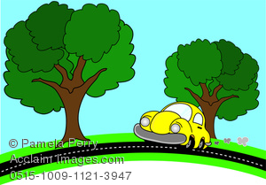 300x209 Art Image Of A Cartoon Car Driving Up A Hill With Trees
