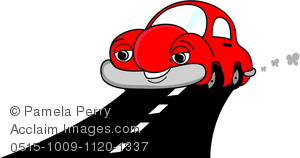 300x158 Art Image Of A Cartoon Car Driving On A Road With Smoke Puffs