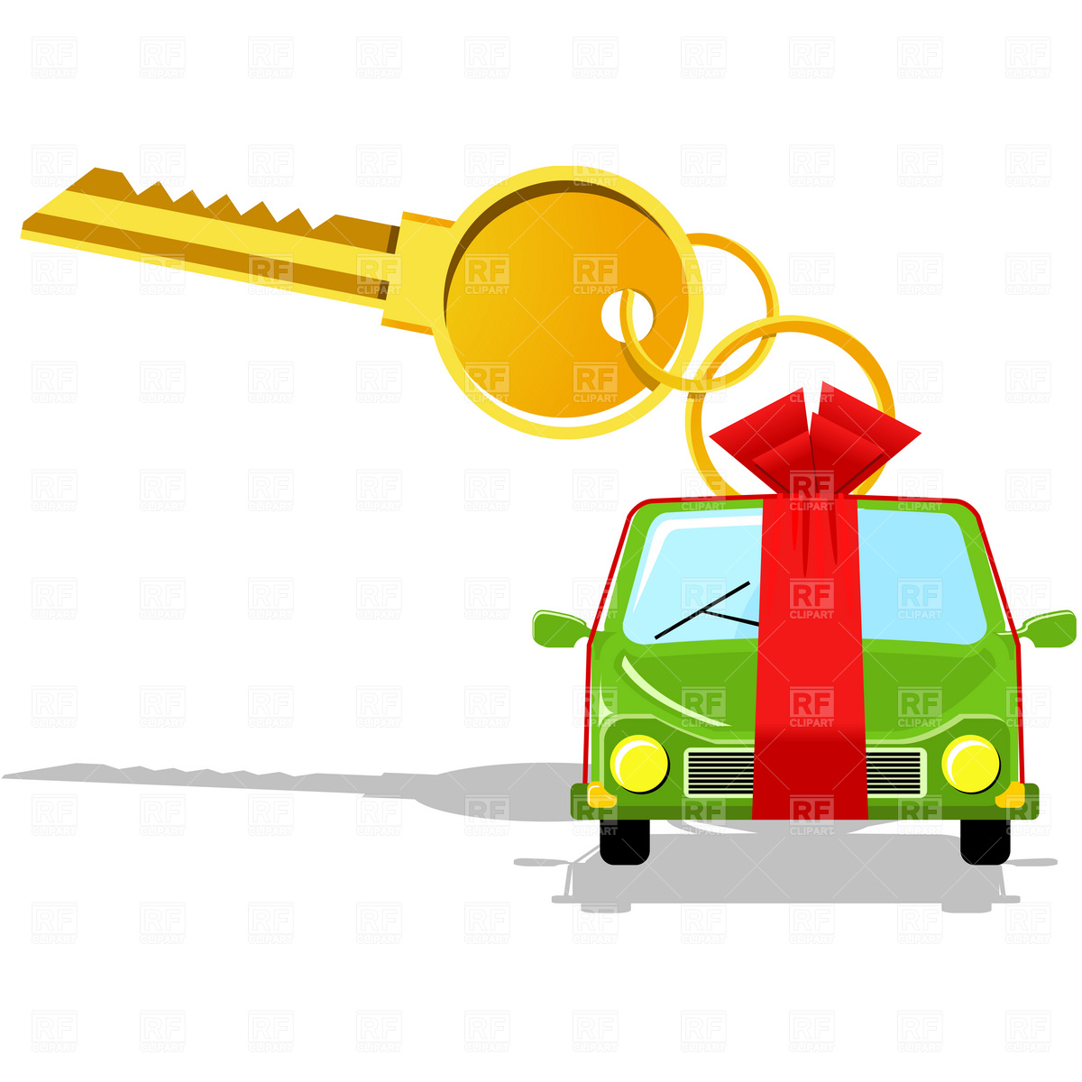 1200x1200 Brand New Car With Key And Ribbon Royalty Free Vector Clip Art