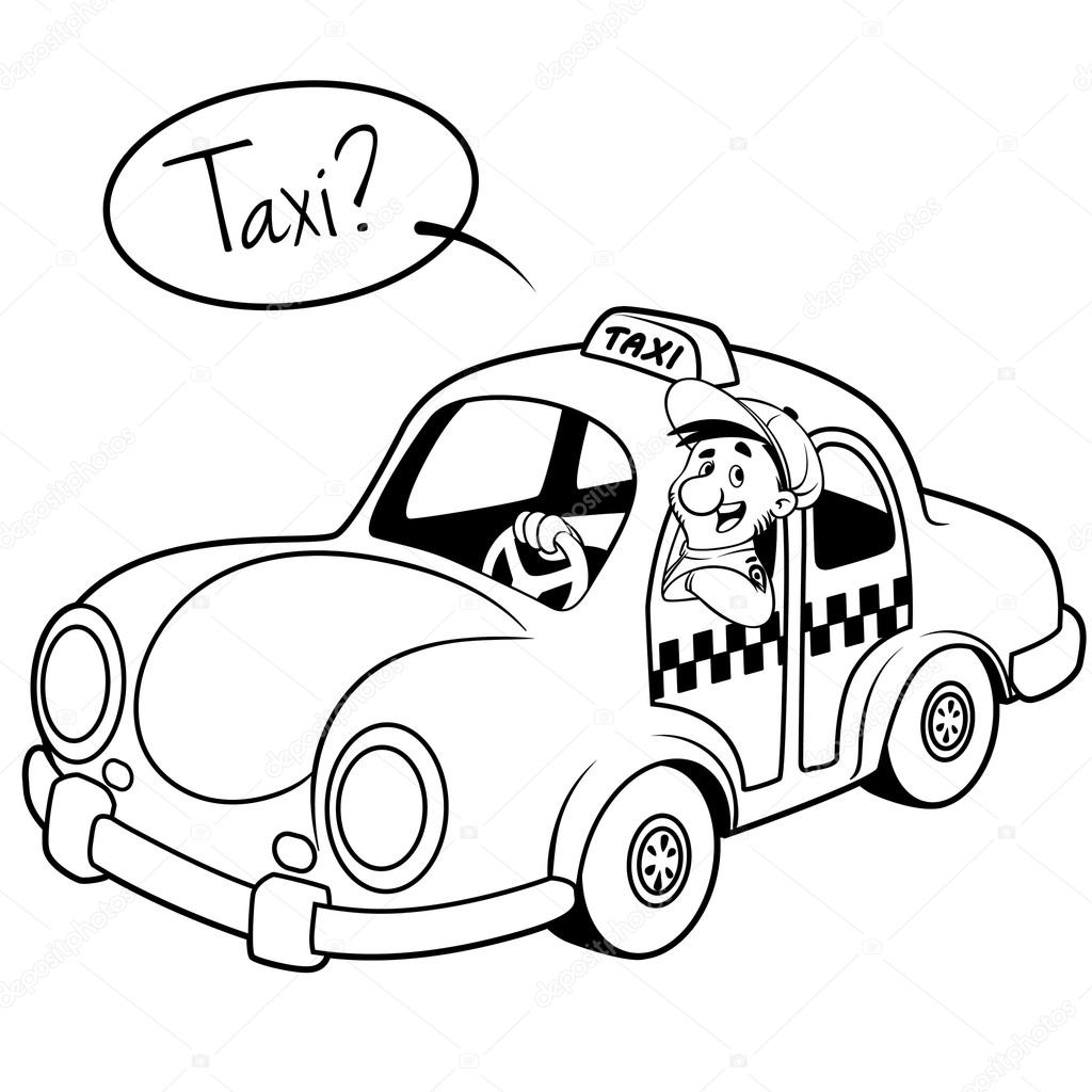 1024x1024 Taxi Driver In The Car. Outline On A White Background Stock