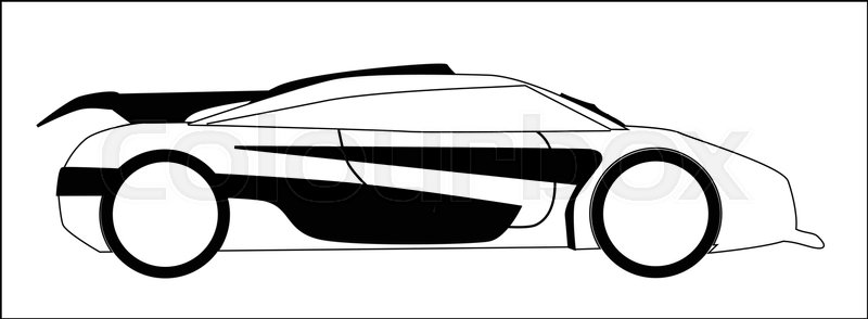 800x294 A Fast Car In Outline And Isolated On A White Backgound Stock
