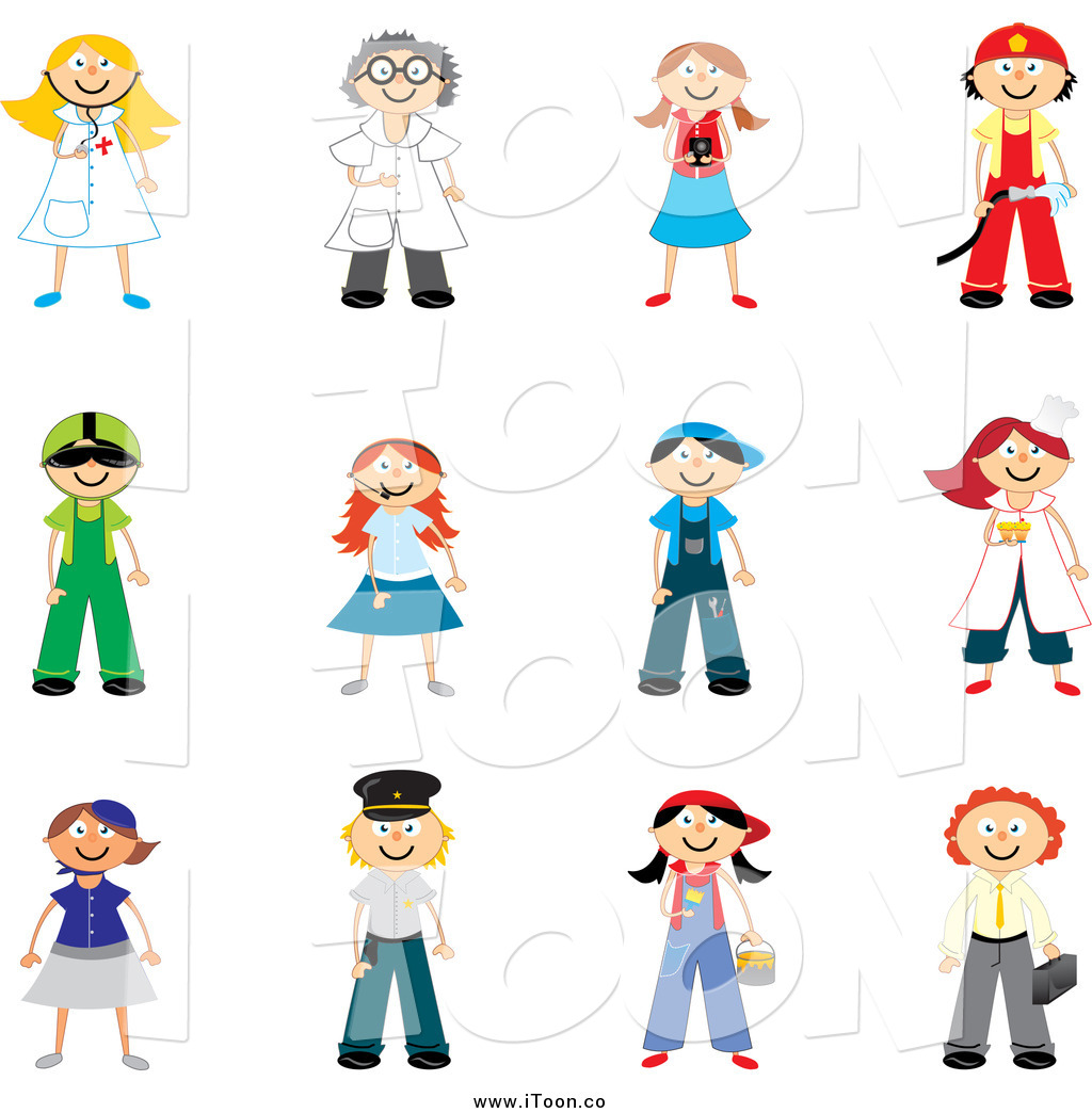 1024x1044 Royalty Free Cartoon Of Cute People In Career Uniforms By Andresr