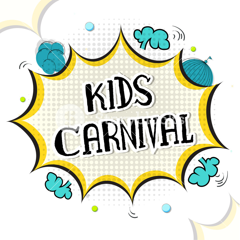 1000x1000 Kids Carnival Lettering Design In Comic Pop Art Style. Abstract