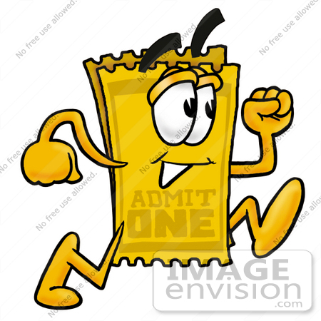 450x450 Clip Art Graphic Of A Golden Admission Ticket Character Running