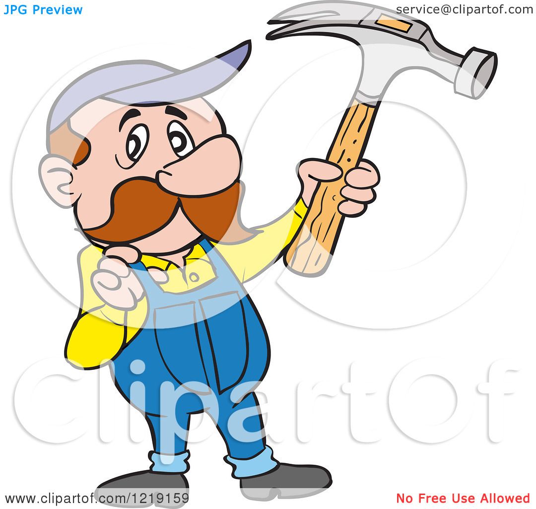1080x1024 Clipart Of A Caucasian Carpenter Man Holding Up A Hammer