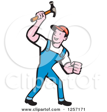 450x470 Clipart Of A Cartoon Handyman Or Carpenter With A Hammer