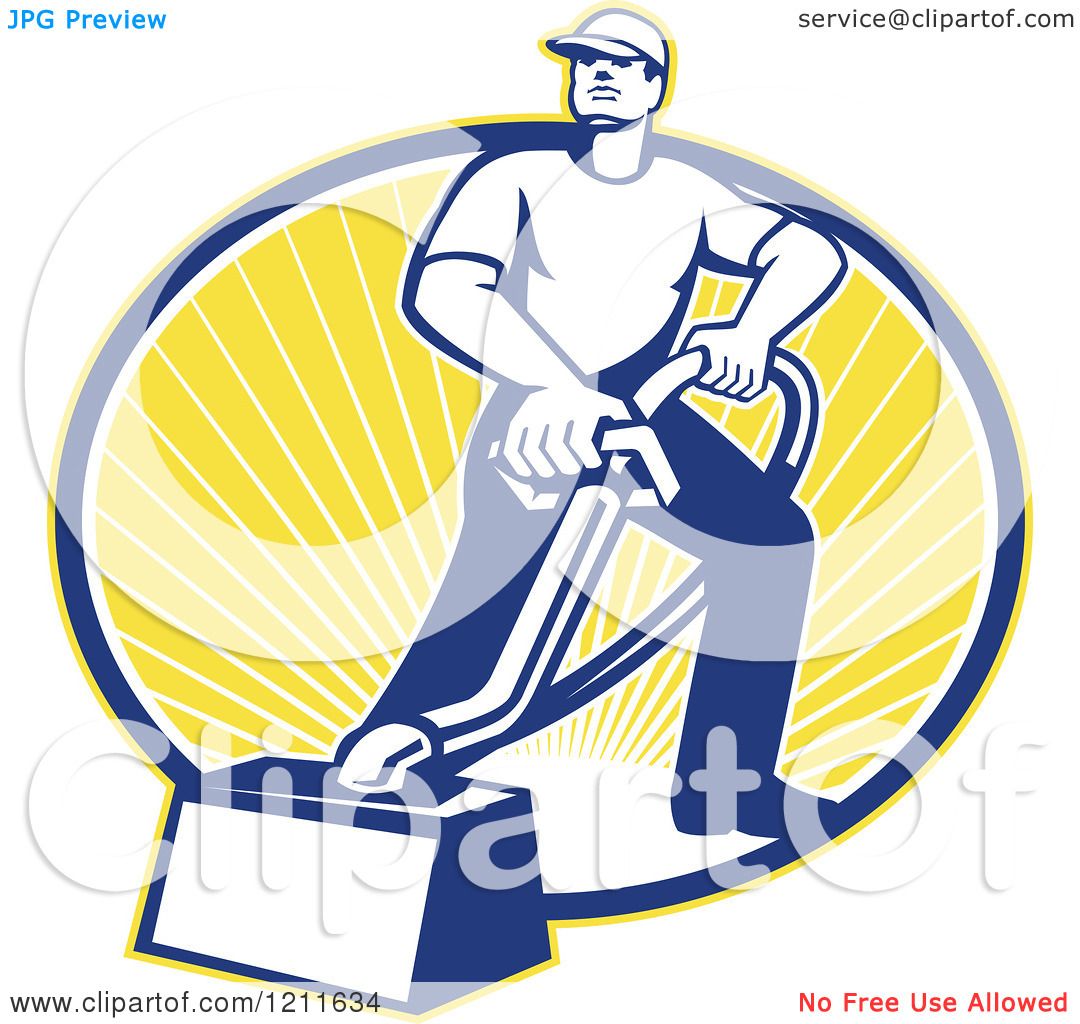 1080x1024 Clipart Of A Retro Carpet Cleaner Man With A Vacuum Over An Oval