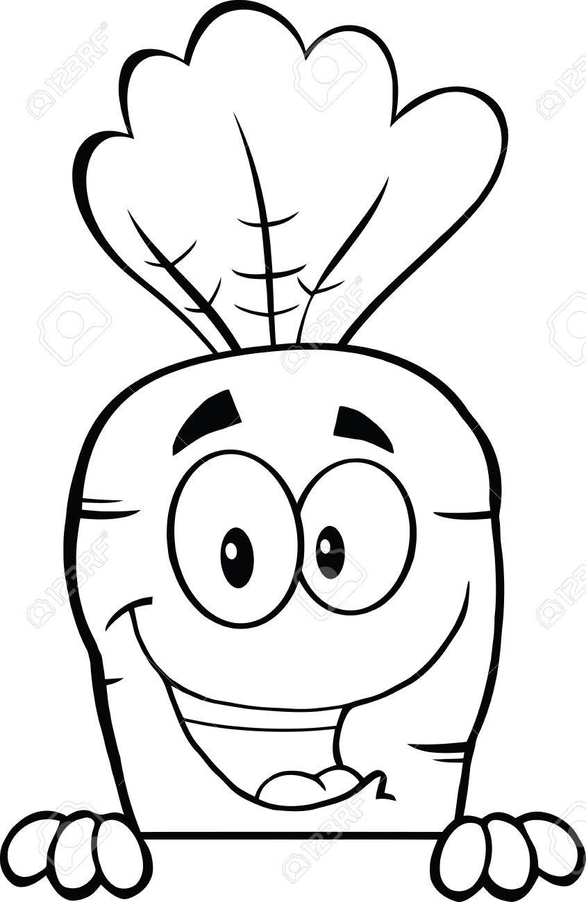 844x1300 Black And White Happy Carrot Cartoon Character Over Blank Sign
