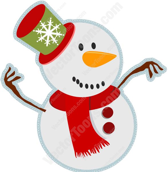588x600 Smiling Face Snowman With Carrot Nose, Buttons, Red And Green
