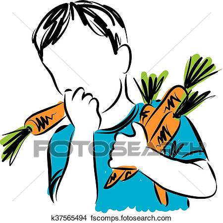 450x451 Clipart Of Boy Eating Carrots Illustration K37565494