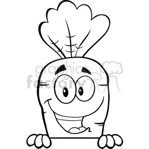 300x300 Royalty Free Cute Black And White Happy Carrot Cartoon Character