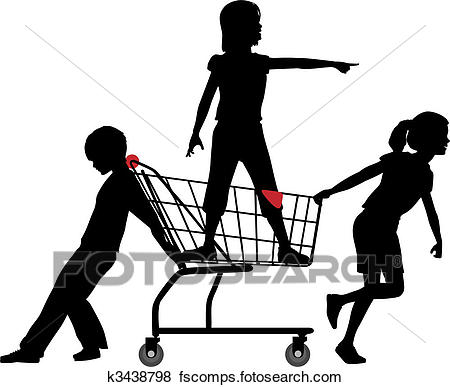 450x387 Clip Art Of Kids Get Cart Rolling In Big Shopping Expedition