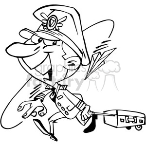 300x300 Royalty Free Cartoon Airline Pilot In Black And White 389804