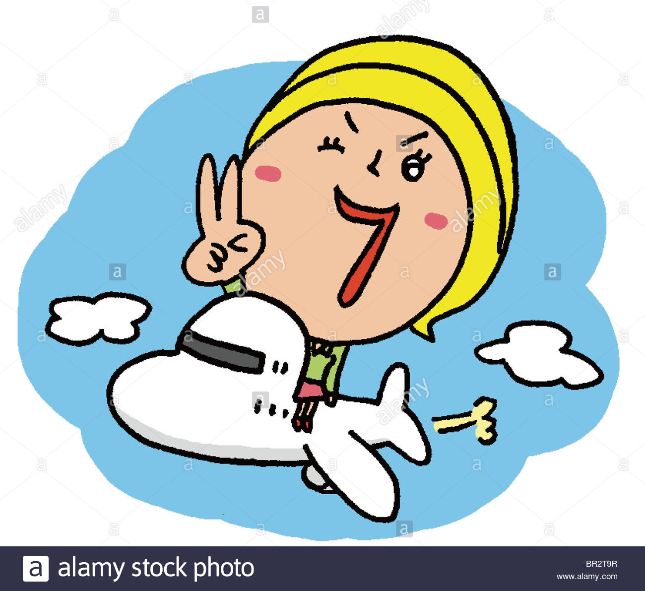 1300x1191 A Cartoon Illustration Of A Boy Flying An Airplane Stock Photo