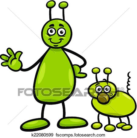 450x454 Clip Art Of Alien With Dog Cartoon Illustration K22080599
