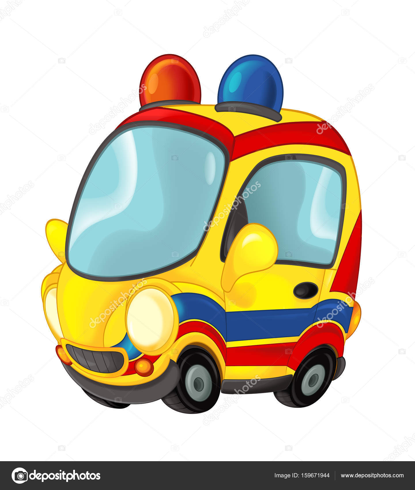 1440x1700 Cartoon Happy And Funny Ambulance Car Stock Photo