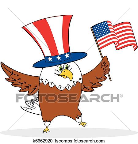 450x470 Clipart Of Cartoon Patriotic Eagle Holding American Flag K6662920