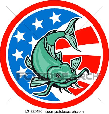 450x470 Clipart Of Catfish Swimming American Flag Circle Cartoon K21339520