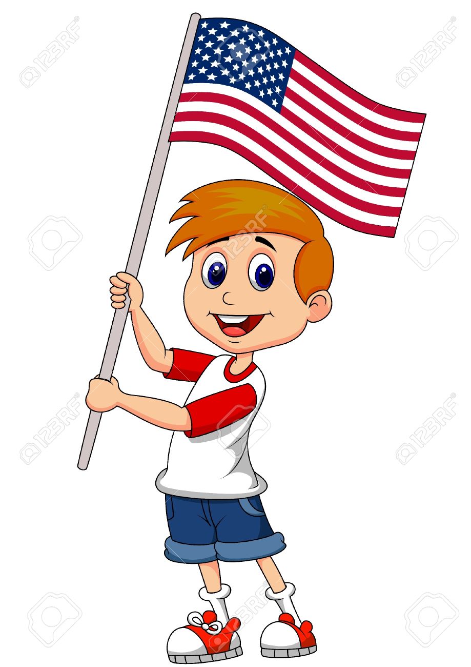 919x1300 Cute Boy Cartoon Waving With American Flag Royalty Free Cliparts
