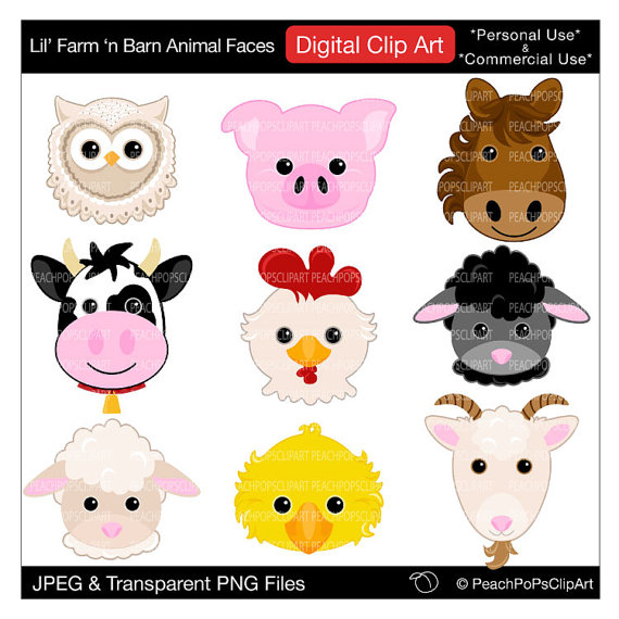 570x570 Barn Animal Faces Clip Art Digital Clipart Pig Horse Cow Sheep