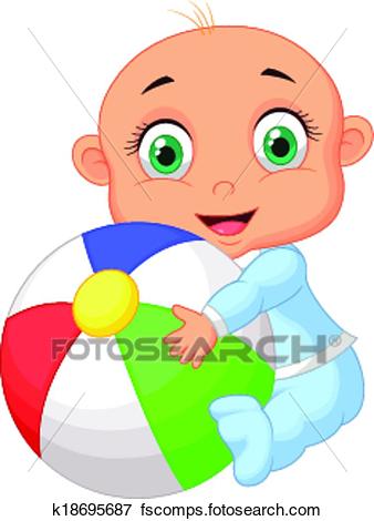 338x470 Clip Art Of Baby Boy Cartoon Holding Colorful B K18695687
