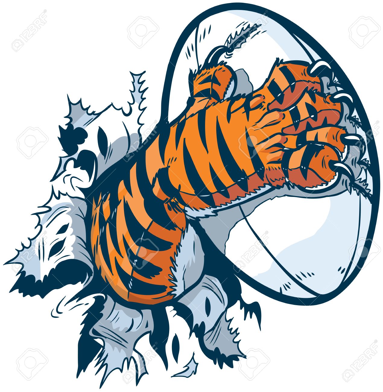 1270x1300 Vector Cartoon Clip Art Illustration Of A Tiger Mascot Paw Ripping