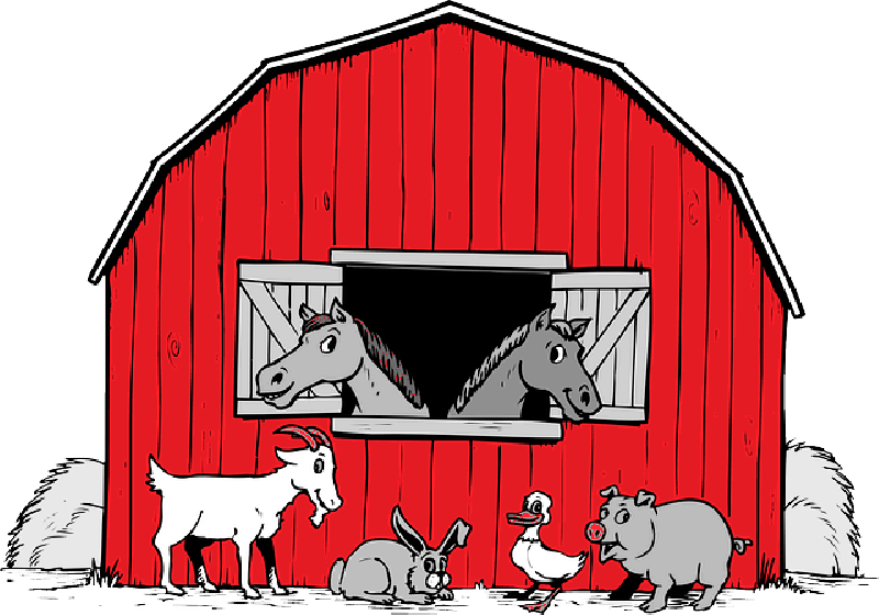 800x560 Animals, Cartoon, Barn, Duck, Pig, Goat, Horses, Rabbit