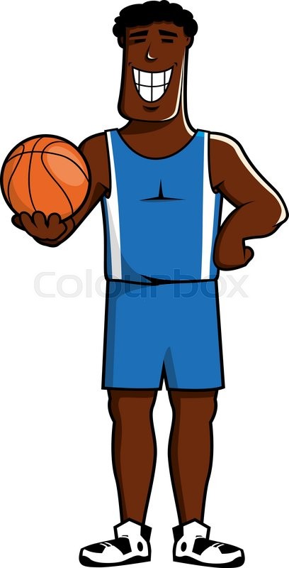 408x800 Happy Cartoon African American Basketball Player Character In Blue