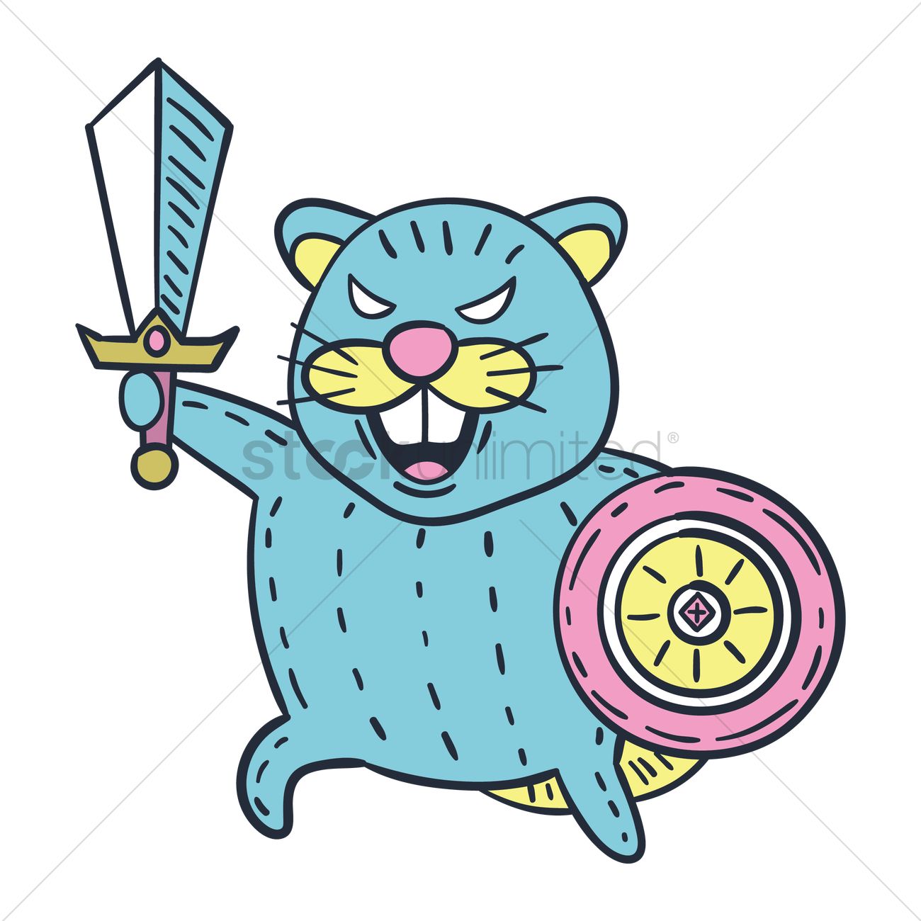 1300x1300 Cartoon Beaver With Sword And Shield Vector Image