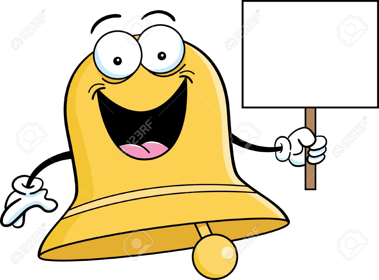 1300x961 Cartoon Illustration Of A Bell Holding A Sign Royalty Free