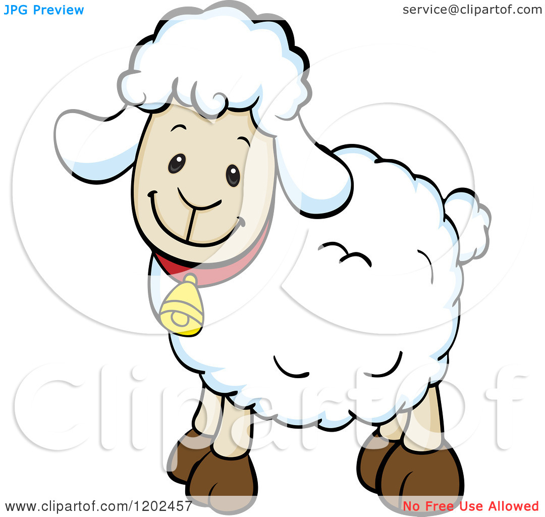 1080x1024 Cartoon Of A Cute Happy Sheep Wearing A Bell Royalty Free Vector