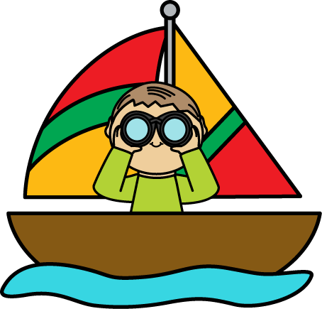454x435 Boy With Binoculars In A Sailboat Clip Art