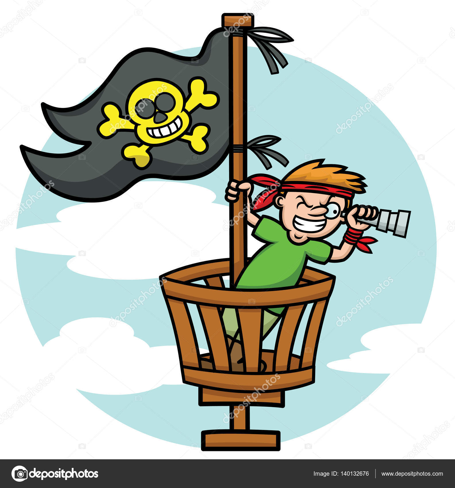 1585x1700 Pirate Kid In The Crows Nest Looking Through Binoculars Cartoon