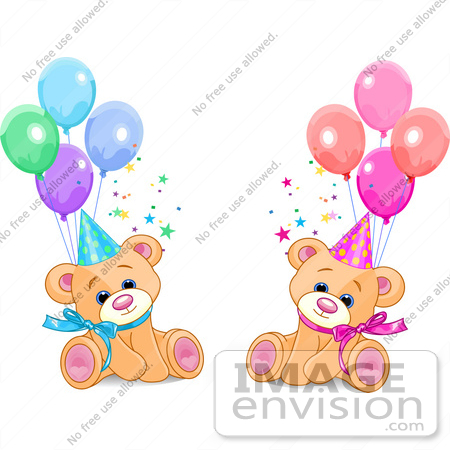 450x450 Clip Art Of Male And Female Twin Birthday Bears Wearing Party Hats