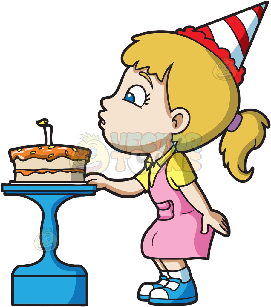 907x1024 A Girl Blowing Her Birthday Cake Cartoon Clipart