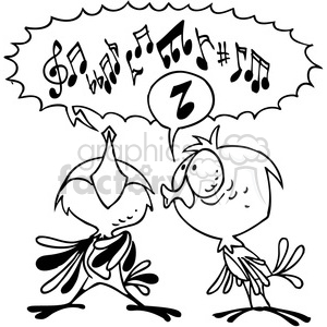 300x300 Royalty Free Black White Cartoon Birds Singing 387940 Vector Clip
