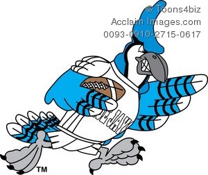 300x252 Cartoon Blue Jay Playing Football