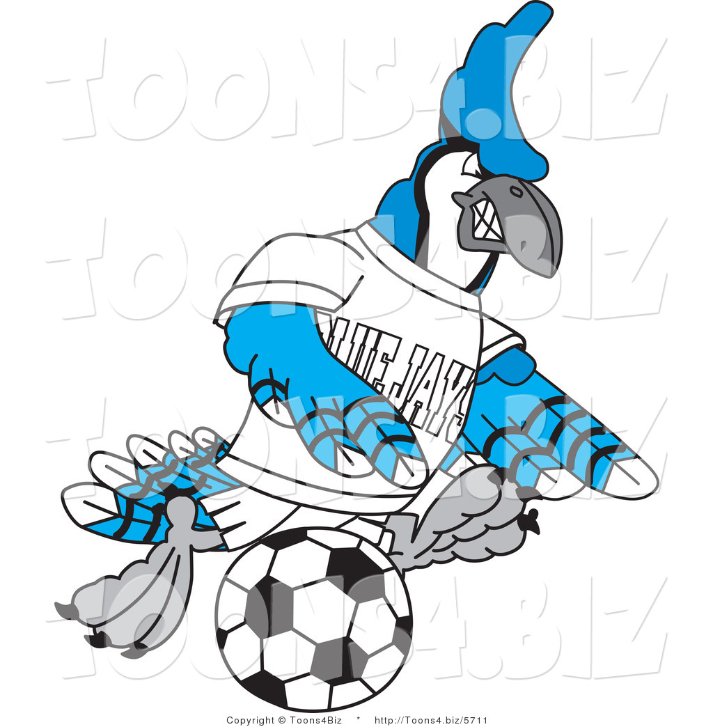 1024x1044 Vector Illustration Of A Cartoon Blue Jay Mascot Kicking A Soccer