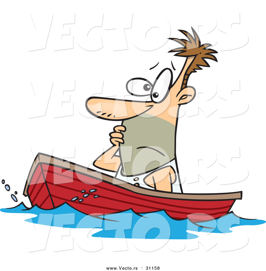 1024x1044 Vector Of A Cartoon White Man Drifting In A Boat By Toonaday