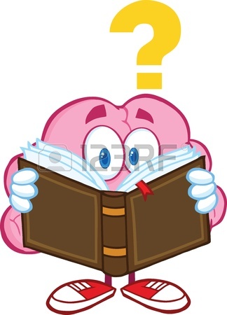 324x450 Funny Smiling Brain In Round Glasses Reading A Book, Cartoon