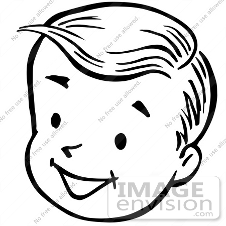 450x450 Clipart Of A Happy Retro Boy Face In Black And White